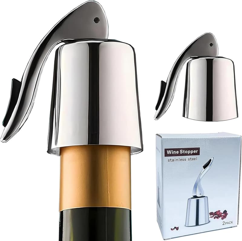 Reusable Stainless Steel Wine Stoppers Set with Silicone Seal