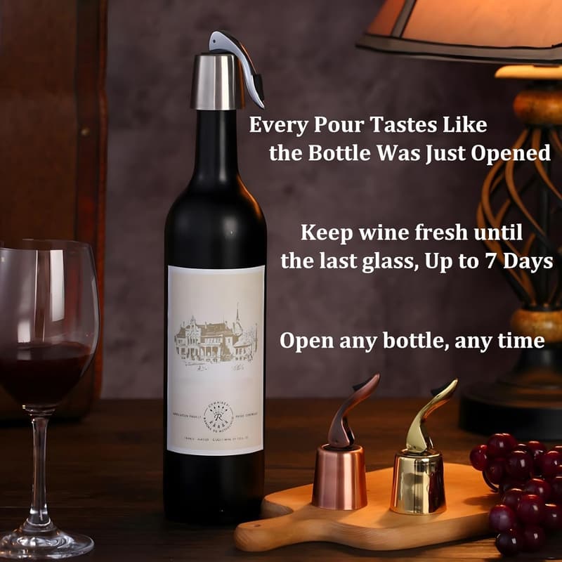Reusable Stainless Steel Wine Stoppers Set with Silicone Seal