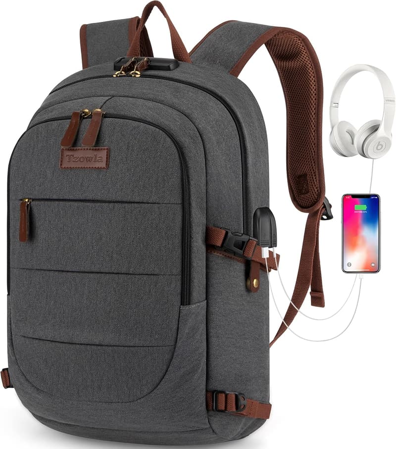 Anti-Theft Canvas Laptop Backpack with USB Charging Port