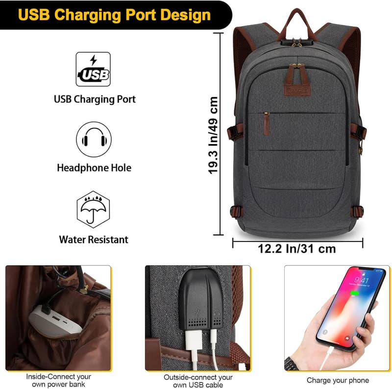 Anti-Theft Canvas Laptop Backpack with USB Charging Port