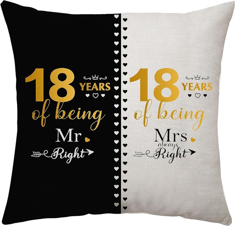 18th Anniversary Couples Pillow Case Gift