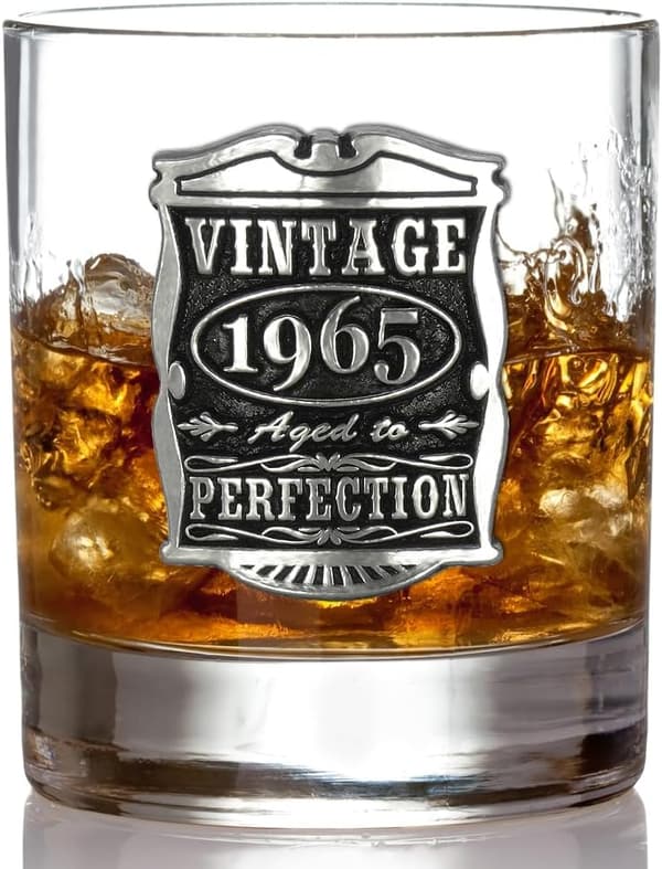 60th Birthday Whisky Rocks Glass for Men - Vintage 1965 Design