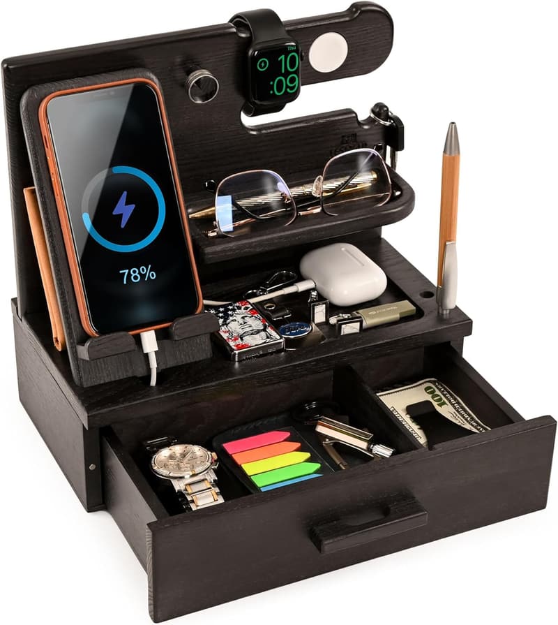Birthday Gift Wood Phone Docking Station Organizer for Men