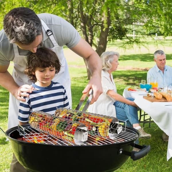 Stainless Steel BBQ Grill Basket with Removable Handle Gift for Dad
