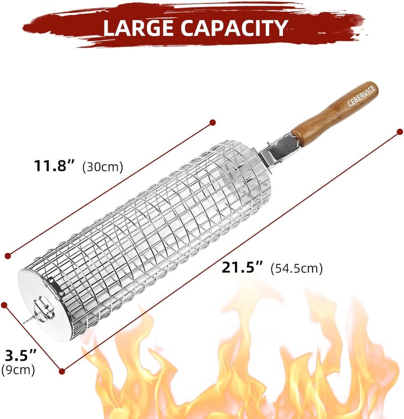 Stainless Steel BBQ Grill Basket with Removable Handle Gift for Dad