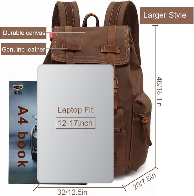 Vintage Canvas Backpack for School & Travel - High Capacity