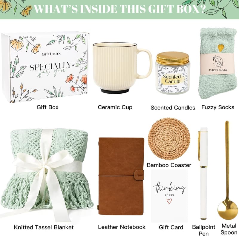 Get Well Soon Care Package for Women with Blanket (Sage Green)