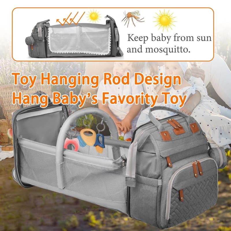 Waterproof Diaper Bag Backpack with Changing Station - Grey