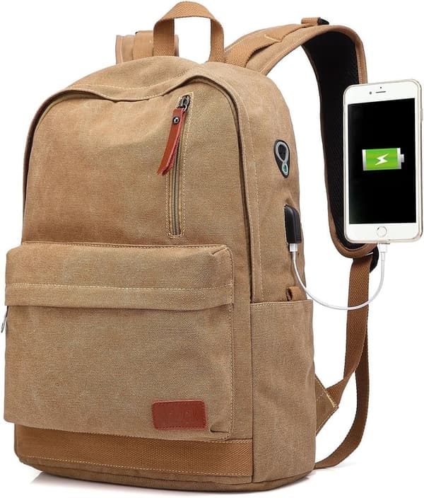 Waterproof College Canvas Laptop Backpack with USB Charging