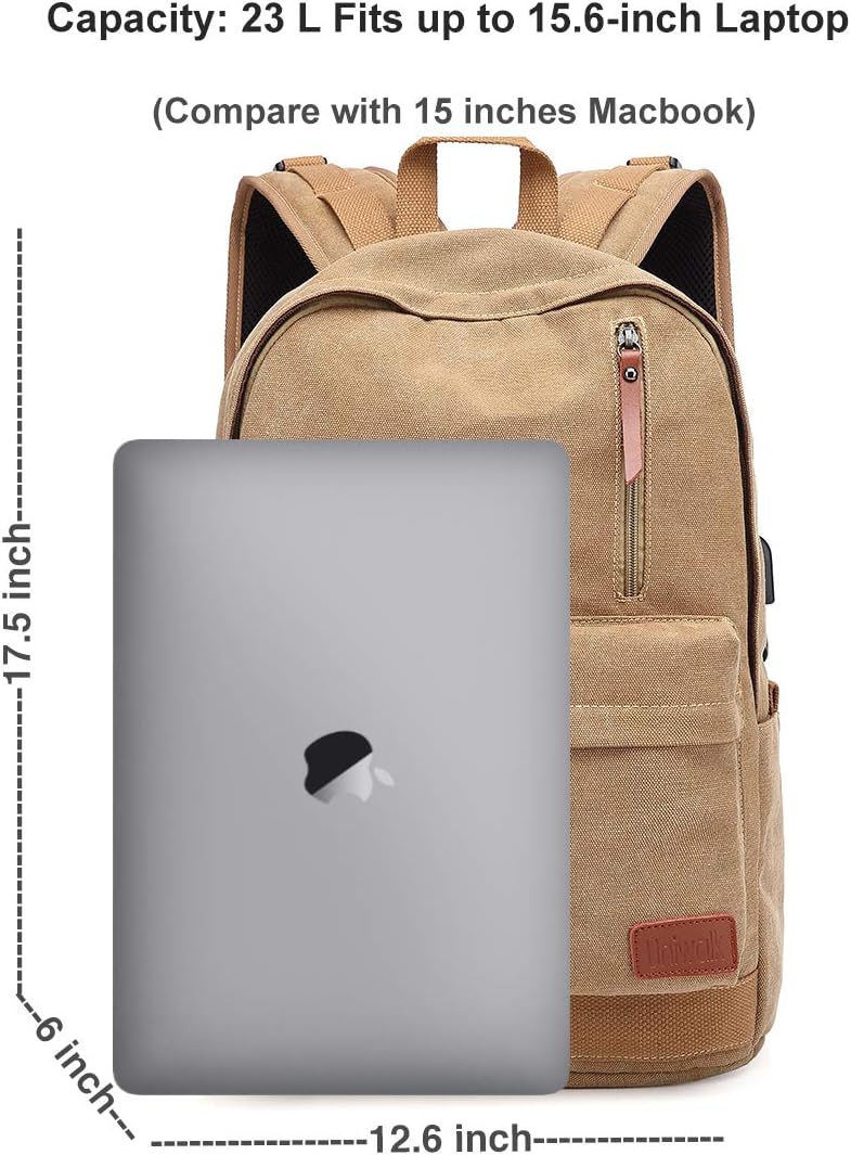 Waterproof College Canvas Laptop Backpack with USB Charging