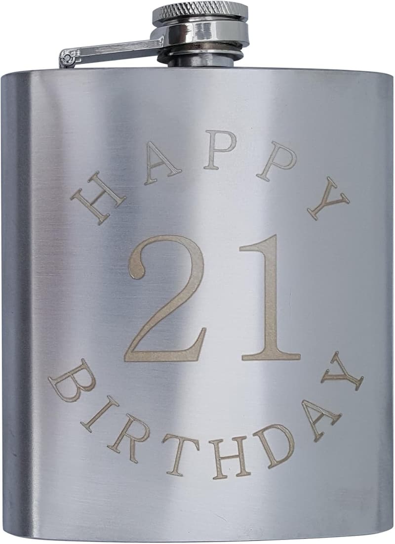 21st Birthday Engraved Flask Gift Set - 7 oz