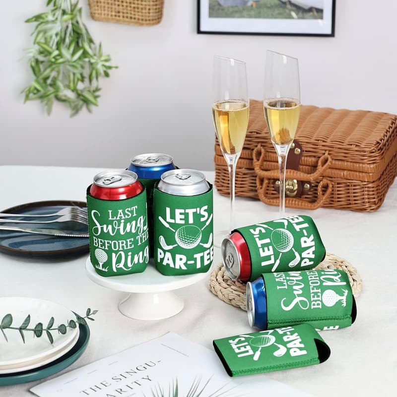 Golf Beer Can Cooler Set - Neoprene Insulator for Bachelor Party (6PCS)