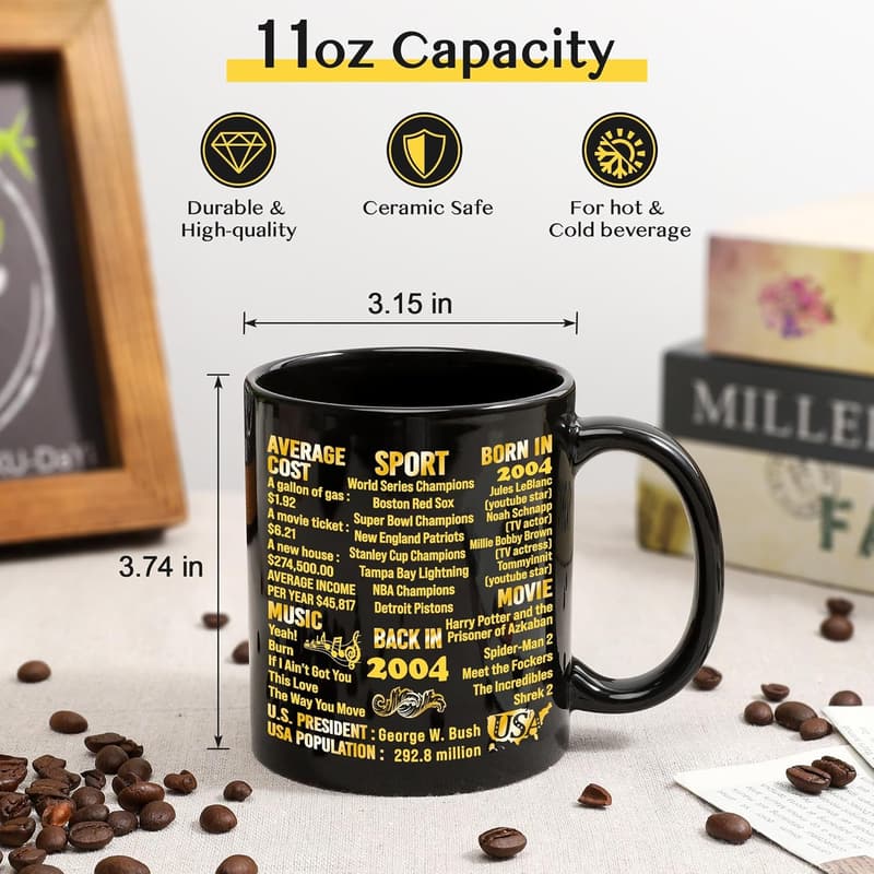 21st Birthday Ceramic Mug for Him - Vintage 2004 Design