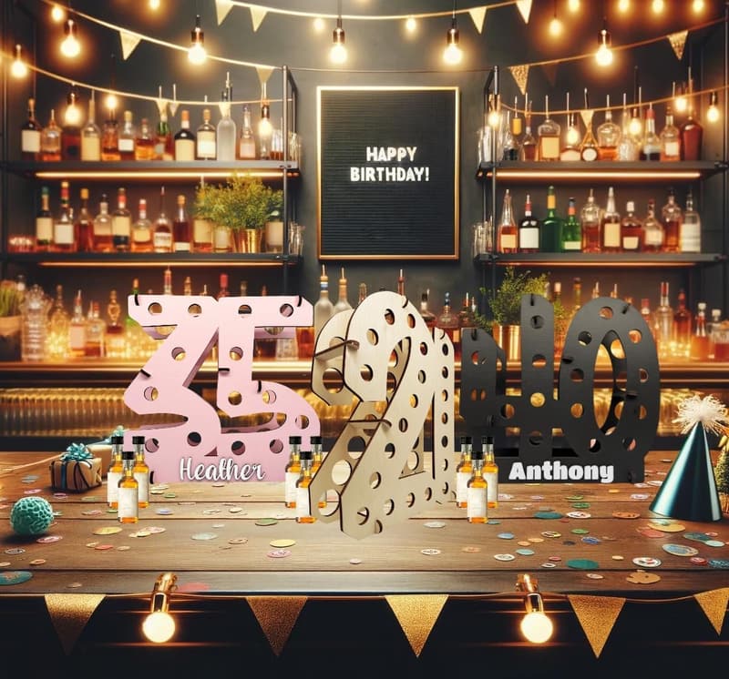 21st Birthday Mini Liquor Bottle Display Shelf - 3 Colors