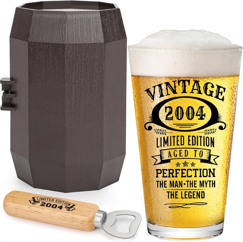 21st Birthday Vintage Beer Glass for Men - Fun Gift Idea