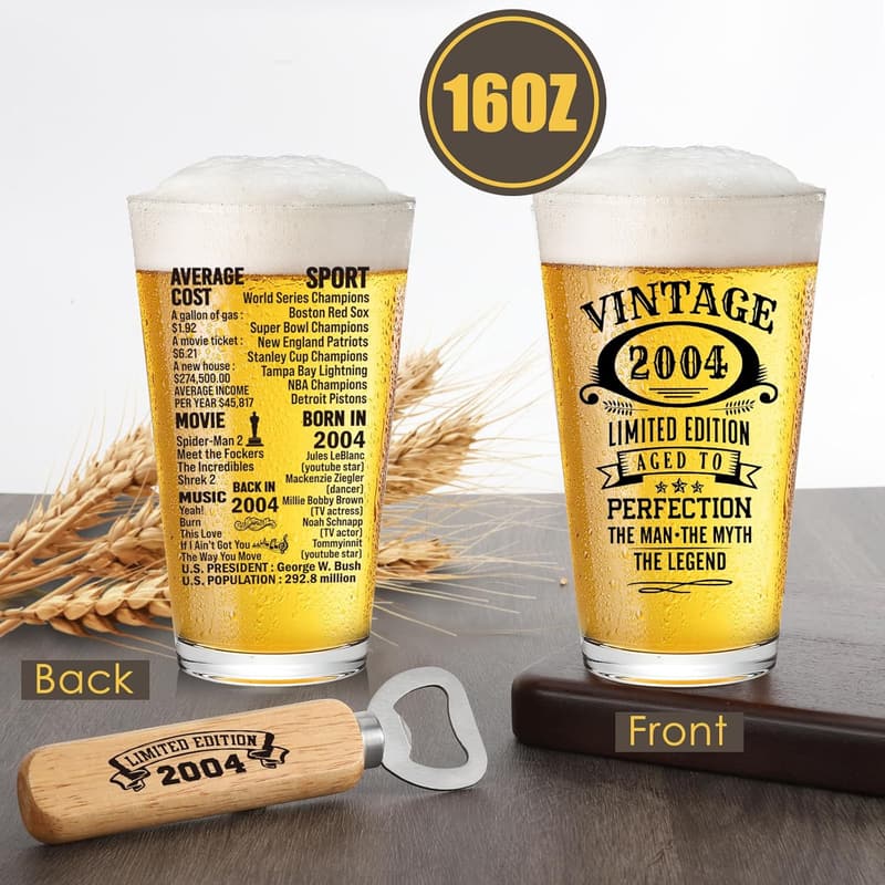 21st Birthday Vintage Beer Glass for Men - Fun Gift Idea