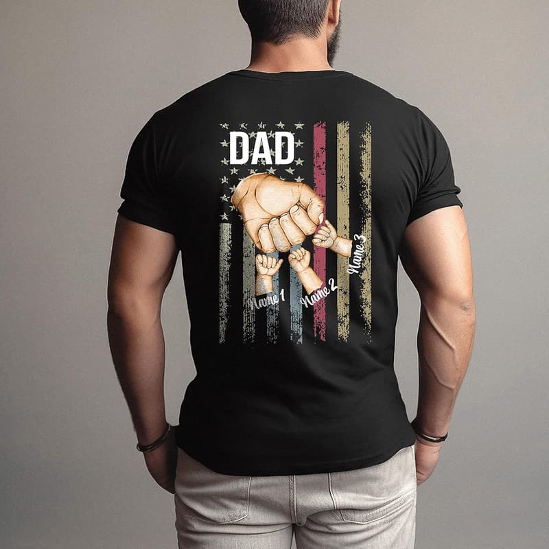 Custom American Flag T-Shirt for Dad with Kids' Names