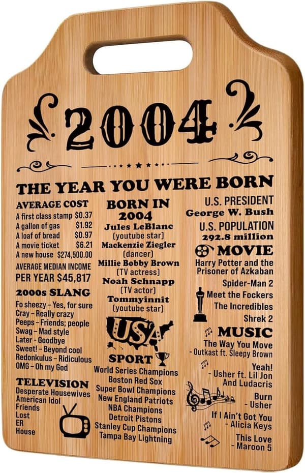 21st Birthday Cutting Board - Vintage 2004 Gift for Her and Him