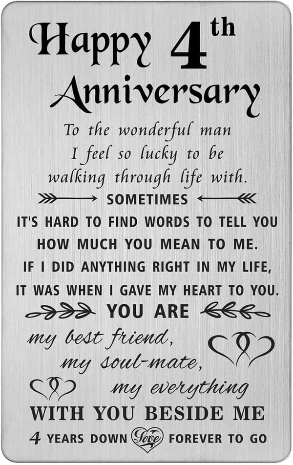 4th Anniversary Engraved Wallet Card for Husband