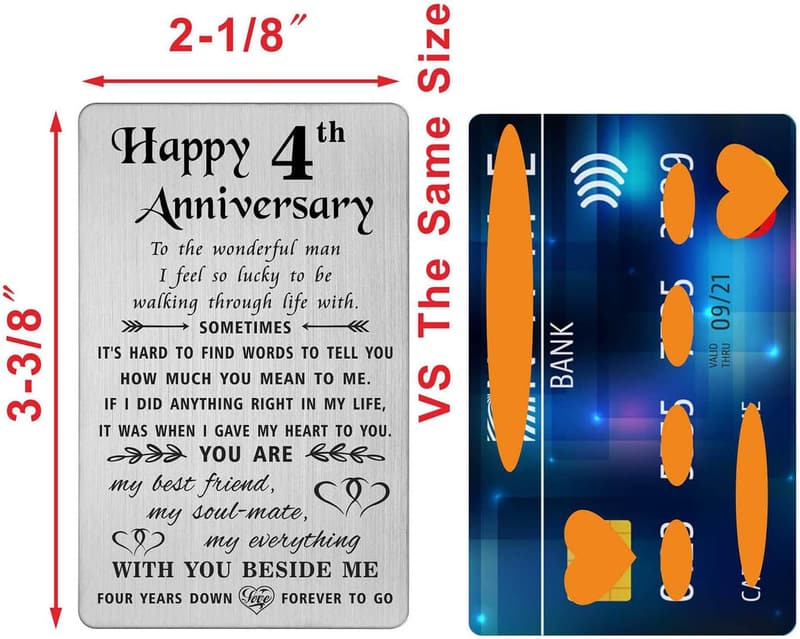 4th Anniversary Engraved Wallet Card for Husband