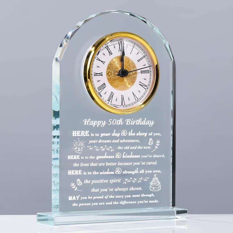 50th Birthday Personalized Crystal Clock Gift for Couples