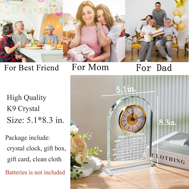 50th Birthday Personalized Crystal Clock Gift for Couples