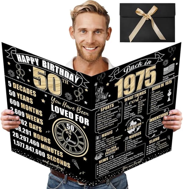 50th Birthday Giant Greeting Card with Envelope - Vintage Black Gold