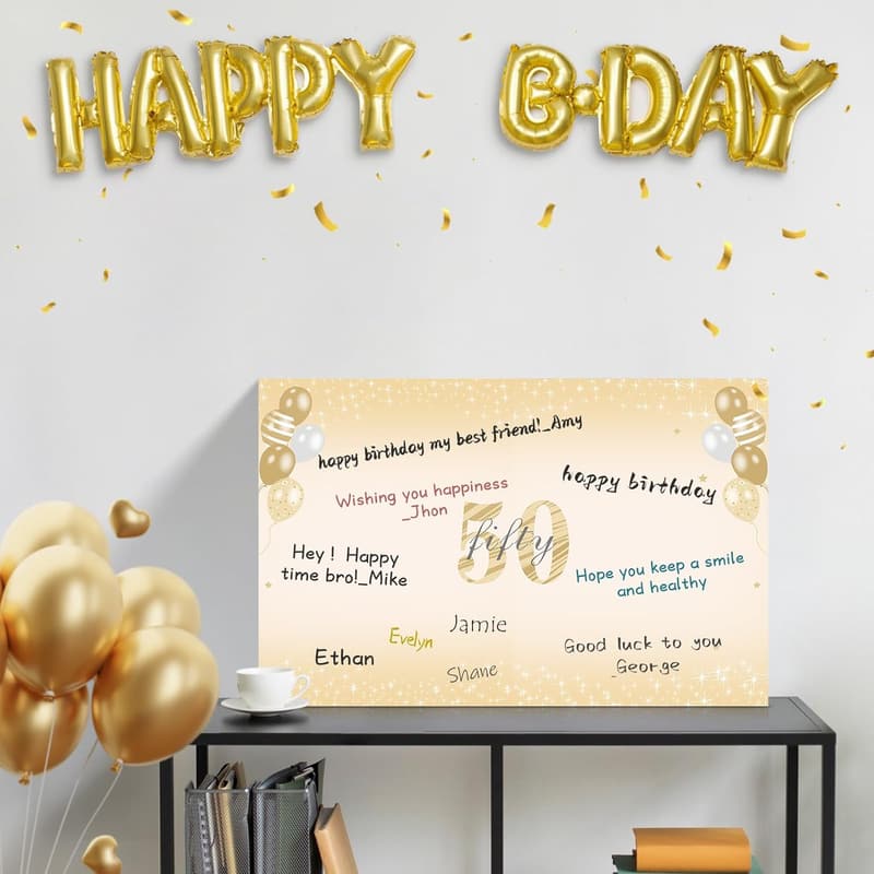 50th Birthday Giant Greeting Card with Envelope - Vintage Black Gold