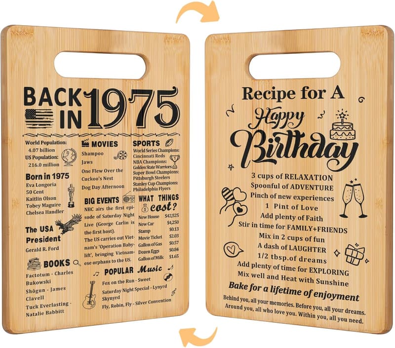50th Birthday Double-Sided Cutting Board Gift for Him/Her