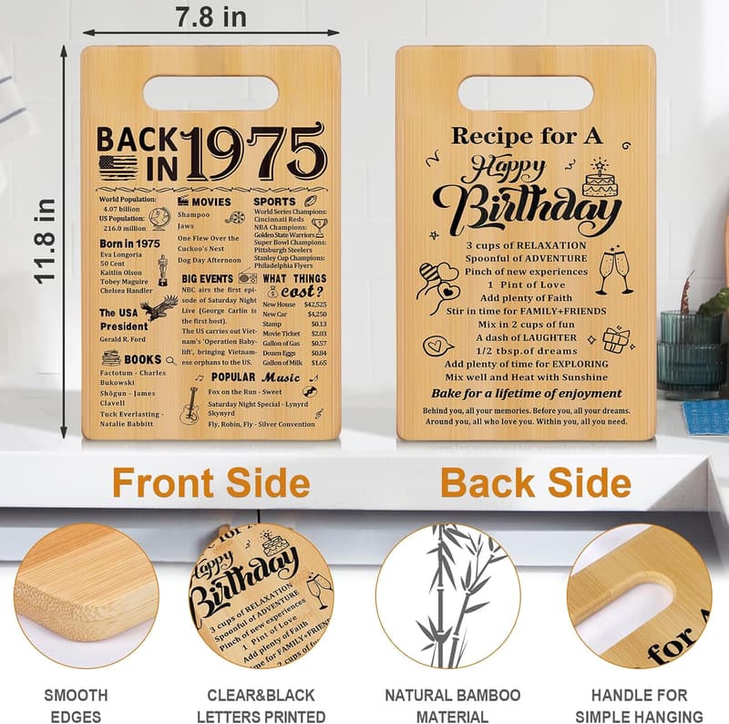 50th Birthday Double-Sided Cutting Board Gift for Him/Her