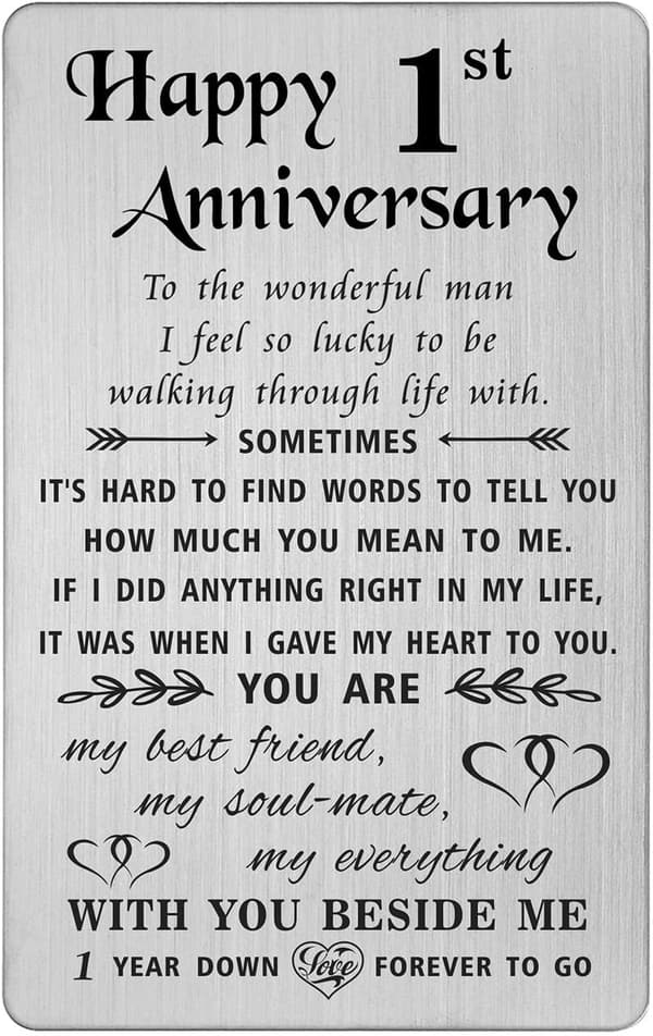 1st Anniversary Engraved Metal Wallet Insert for Him