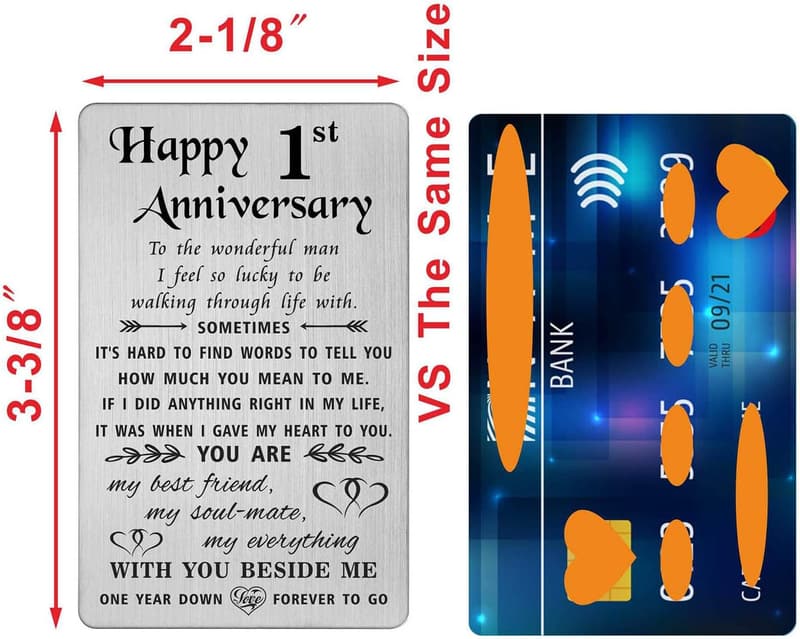 1st Anniversary Engraved Metal Wallet Insert for Him
