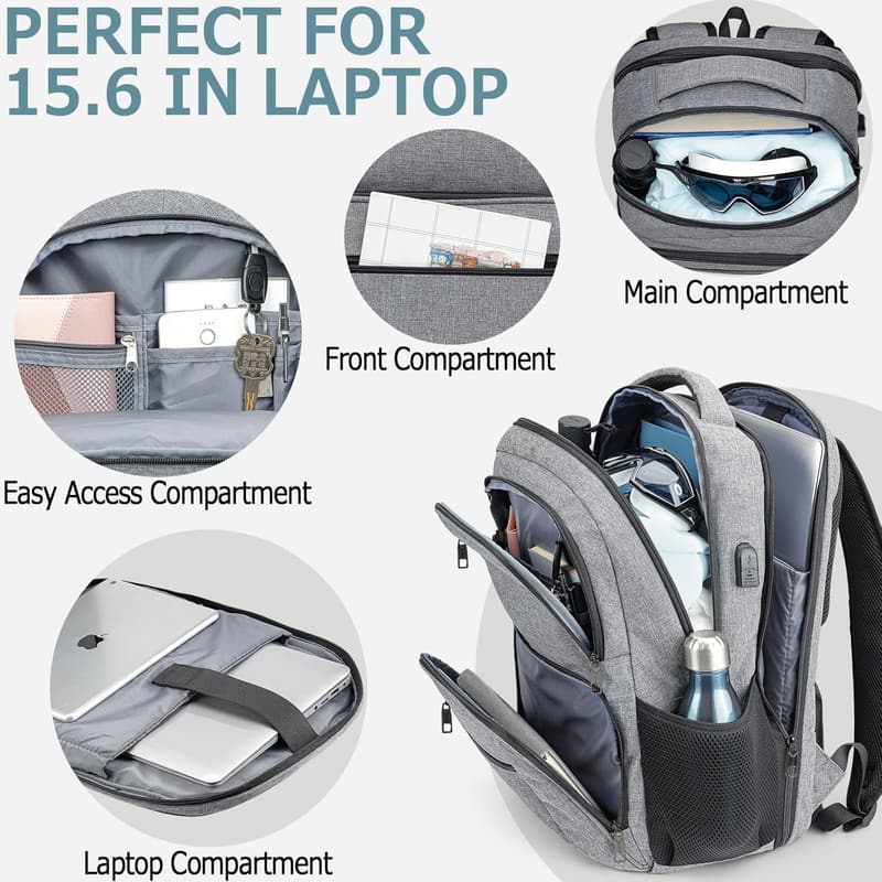Men's TSA-Approved Water-Resistant Travel Backpack with USB Port