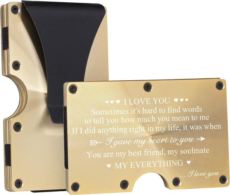 Anniversary Personalized Aluminum Wallet with Money Clip for Men