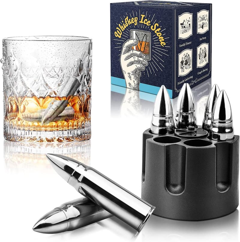 Silver Whiskey Stones Set - Reusable Ice Cubes for Men