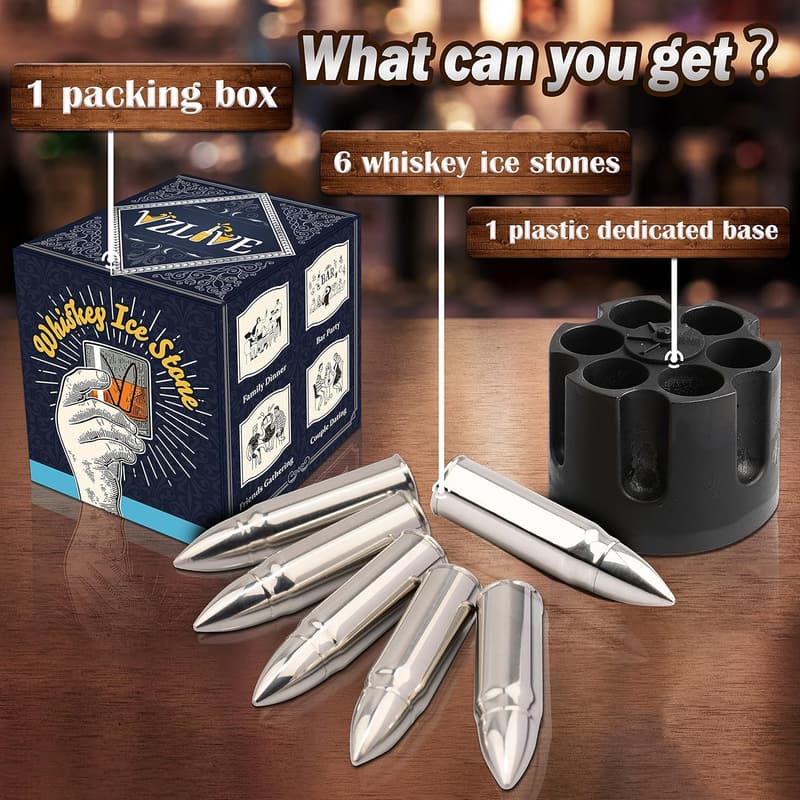 Silver Whiskey Stones Set - Reusable Ice Cubes for Men