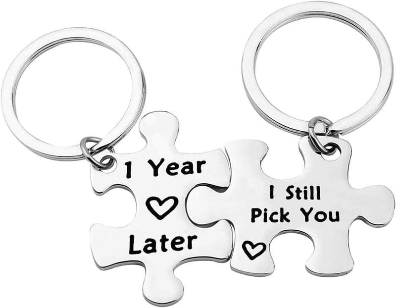 1st Anniversary Personalized Puzzle Piece Keychain Set for Couples