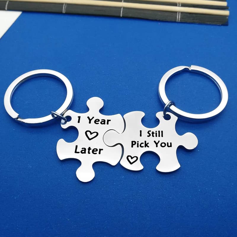 1st Anniversary Personalized Puzzle Piece Keychain Set for Couples