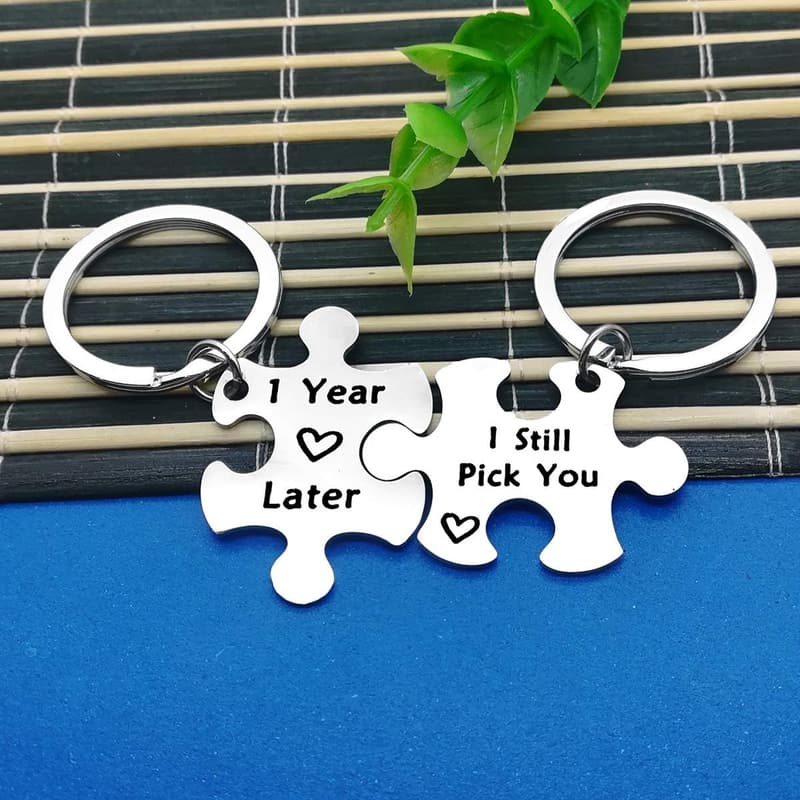 1st Anniversary Personalized Puzzle Piece Keychain Set for Couples