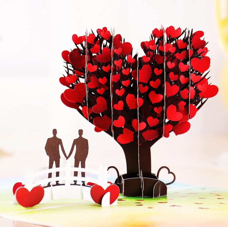LGBT Valentine's Day 3D Heart Tree Pop-Up Card for Couples