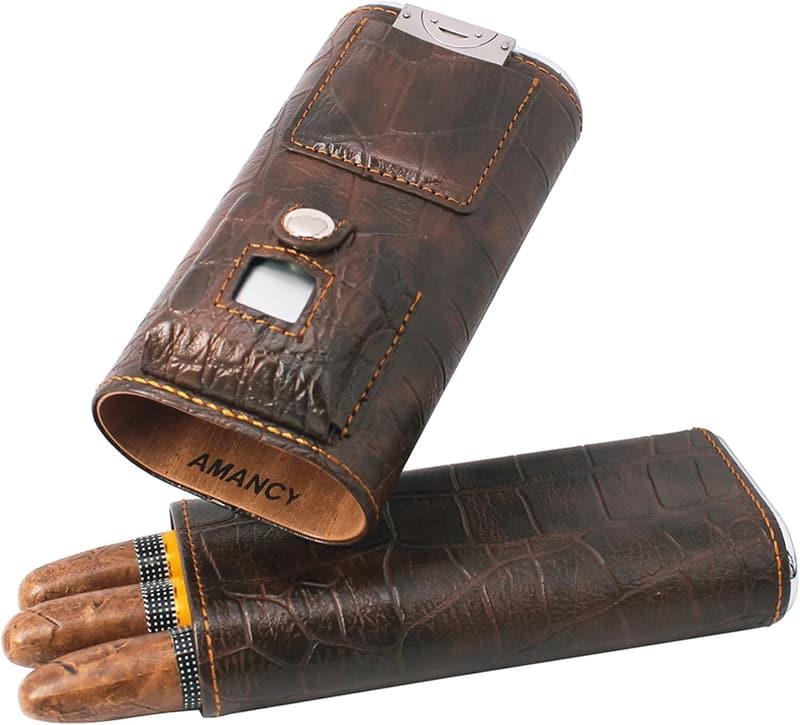 Luxury Crocodile Leather Cigar Humidor Set with Lighter & Cutter