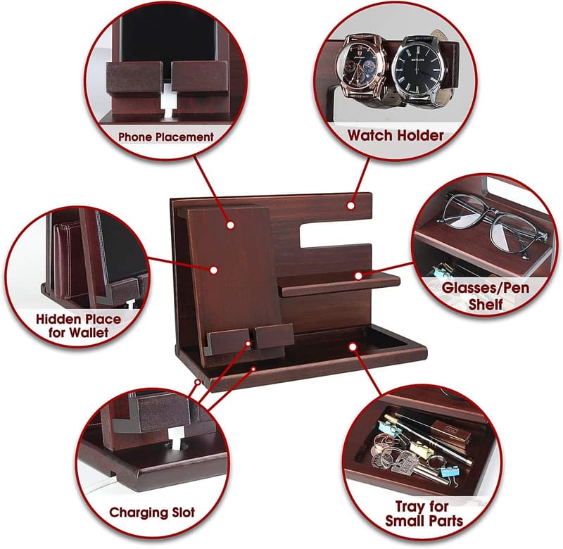 Personalized Wooden Phone Docking Station for Men