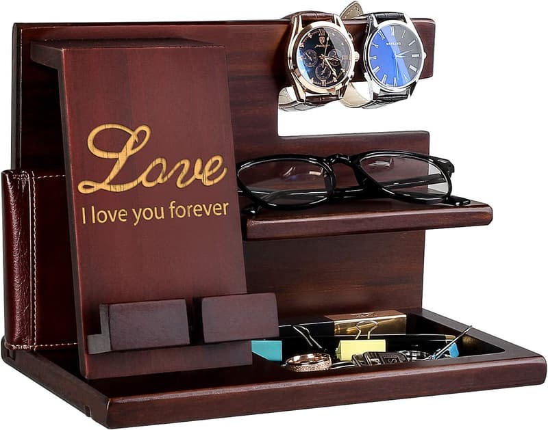 Personalized Wood Phone Docking Station for Him - Anniversary Gift