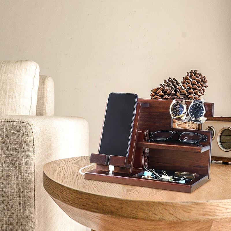 Personalized Wood Phone Docking Station for Him - Anniversary Gift