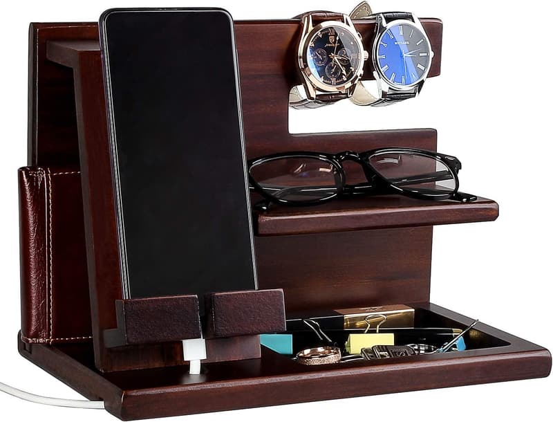 Personalized Wood Phone Docking Station for Him - Anniversary Gift