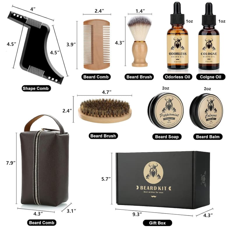 Men's Beard Care Kit - 9 Piece Grooming Set for Father's Day