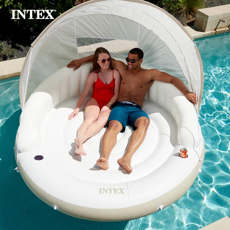 Inflatable Canopy Island Pool Float with Cup Holders – 440lb Capacity