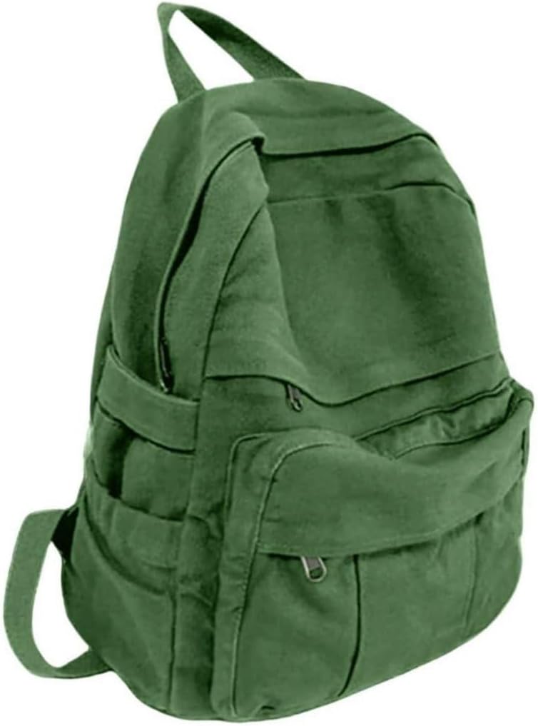 Retro Green Canvas Backpack for Women – Stylish Travel Laptop Bag