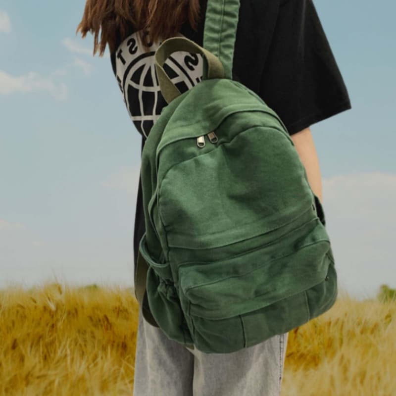 Retro Green Canvas Backpack for Women – Stylish Travel Laptop Bag
