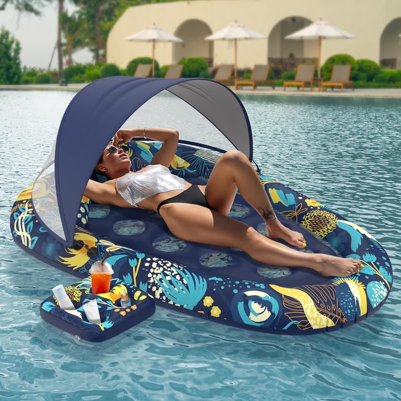 Inflatable 3-in-1 Pool Float with Canopy & Cup Holder